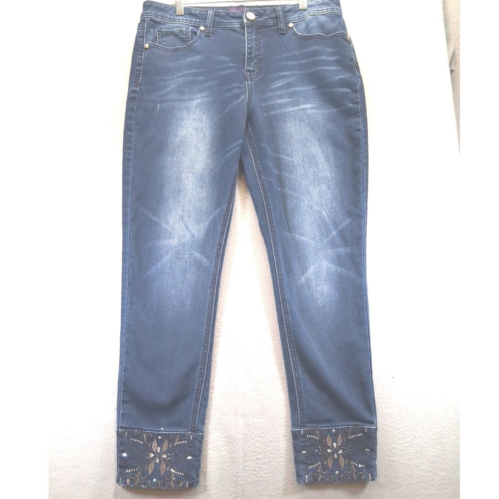 Hydraulic Women‎ Blue Jeans Triseca Skinny Jeans Mid Rise Size 12 W/ Design